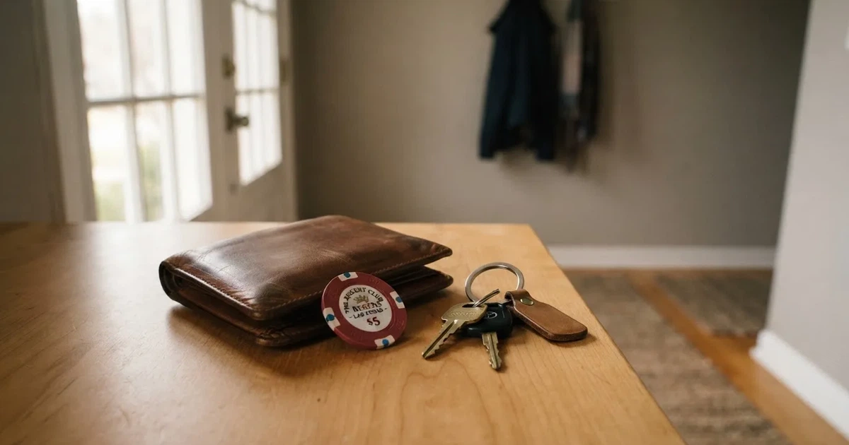 Nahkalompakko ja avainnippu eteisen lipaston päällä, aamuvalo tulee oven lasiruudusta — suosituimmat pikacasinot